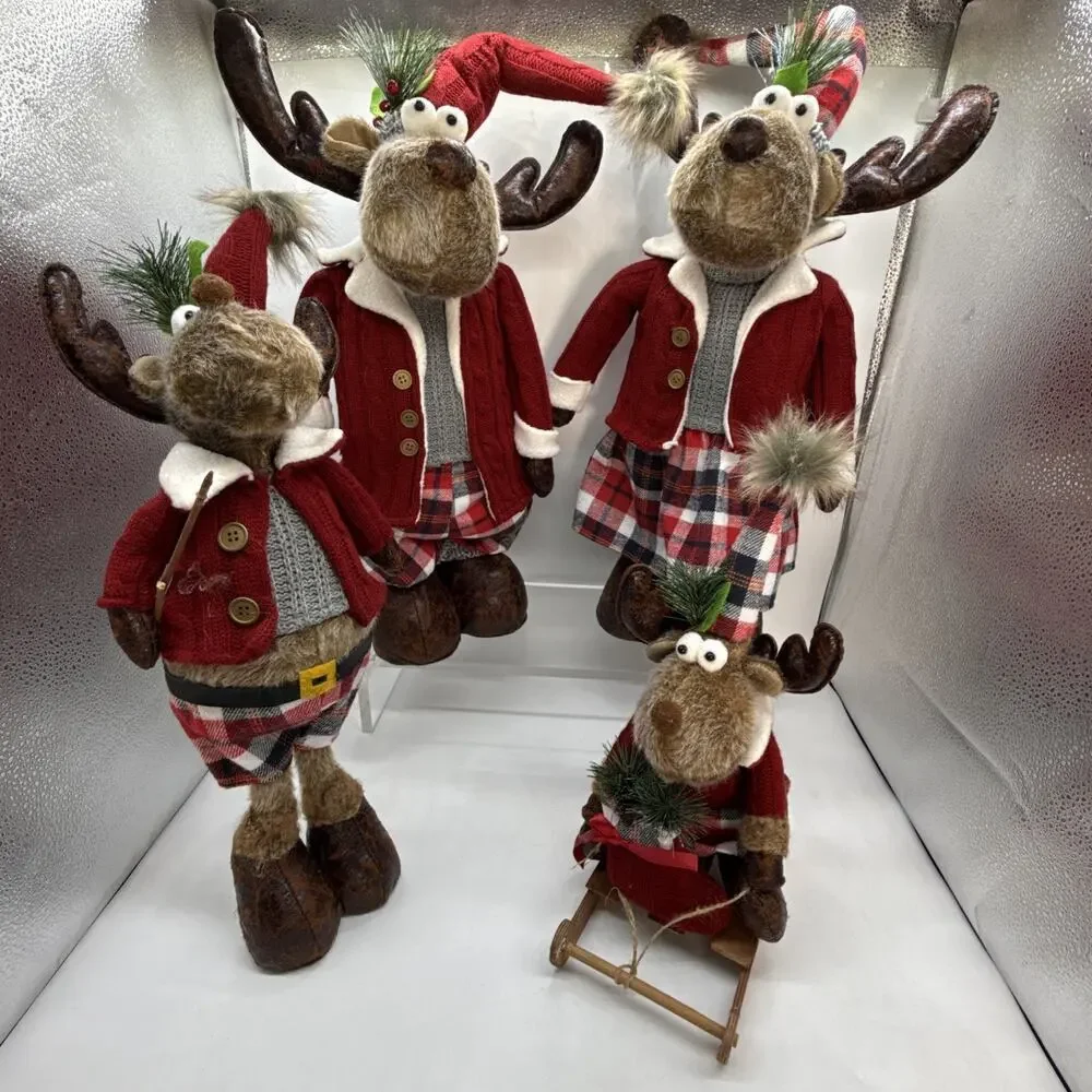 Member's Mark 4 Pc Plush Moose Set W/Adjustable Height On Legs Of Ma & Pa Xmas⬇️